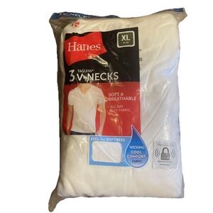 Mens Hanes 3-pack White Tagless V-Necks T-shirts Undershirts XL 46-48" Cool